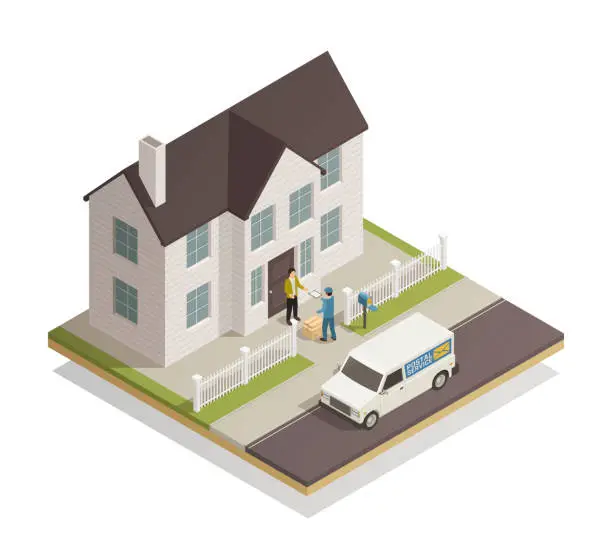 Vector illustration of post office postal service isometric composition