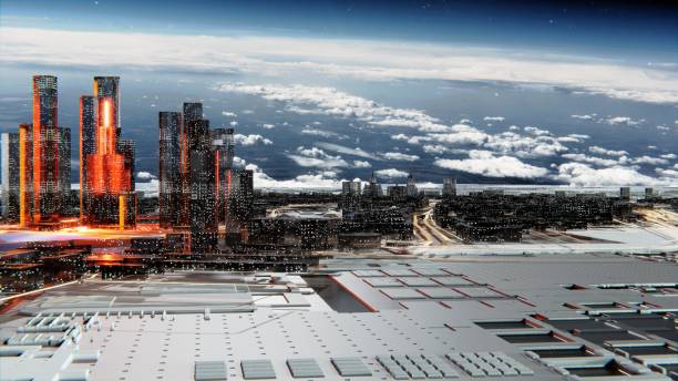 istock Futuristic city against the atmospheric starry sky 1201190952