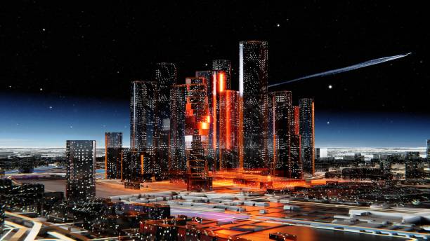 istock Futuristic city against the atmospheric starry sky 1201191669