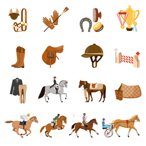 sportowe ikony sportowe - horseback riding illustrations stock illustrations