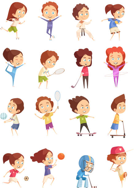 illustrations, cliparts, dessins animés et icônes de ensemble de sport pour enfants - golf child sport humor