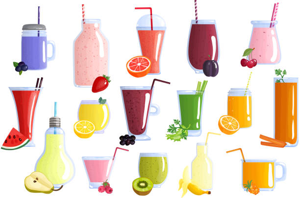 스무디 세트 - healthy eating green drink non alcoholic beverage stock illustrations