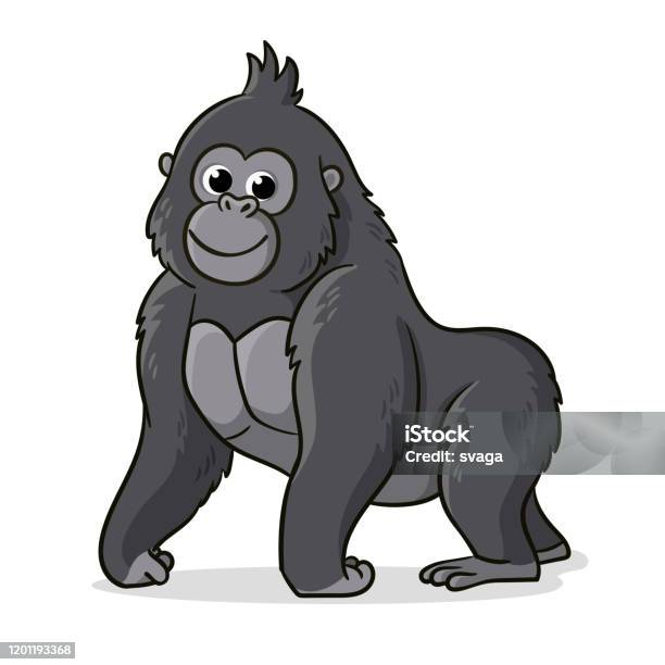 Cute Gray Gorilla Is Standing On A White Background Vector Illustration With An Animal In Cartoon Style Stock Illustration - Download Image Now