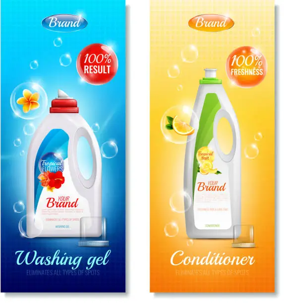 Vector illustration of detergents clothes vertical banners