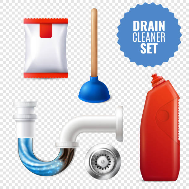 ilustrações de stock, clip art, desenhos animados e ícones de drain cleaner transparent set - sink drain plumber domestic kitchen