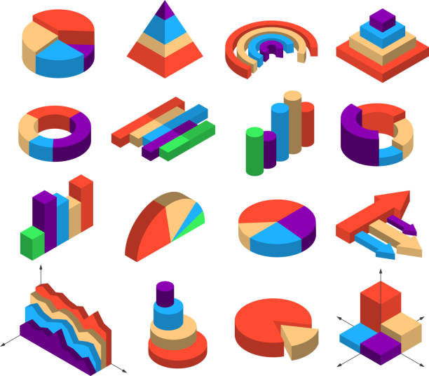 ilustraciones, imágenes clip art, dibujos animados e iconos de stock de diagramas isométricos conjunto de infografías - abstract circle multi colored growth