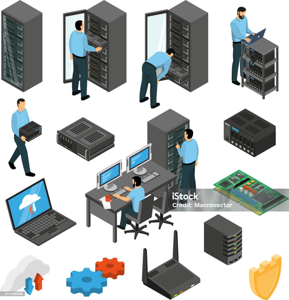 Tập Trung Tâm Dữ Liệu Đám Mây Isometric Hình minh họa Sẵn có - Tải ...