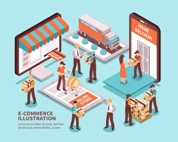 Vector illustration of isometric e-commerce illustration