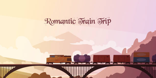 illustrations, cliparts, dessins animés et icônes de fond de paysage de chemin de fer - baggage wagon