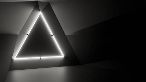 istock Abstract geometry lit by a neon white triangle lamp 1201196289