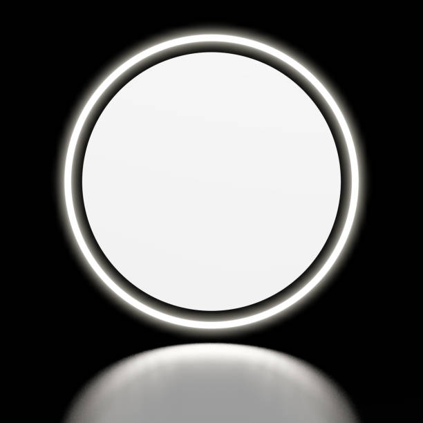 istock Neon white sign on a black background with a black mirror floor 1201197948