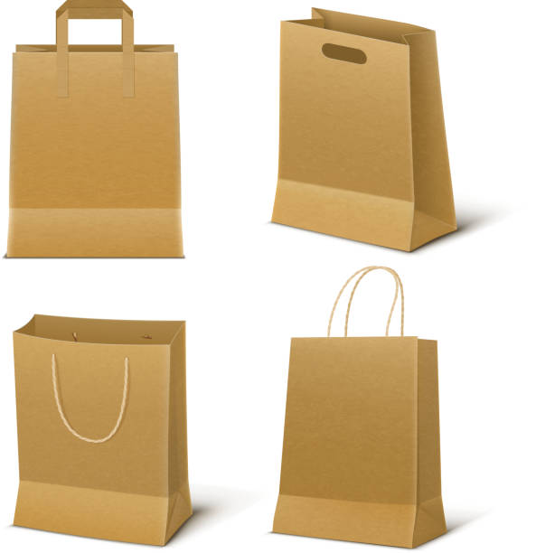 ilustrações, clipart, desenhos animados e ícones de conjunto de maquete de saco de compras de papel vazio - shopping bag black bag paper bag