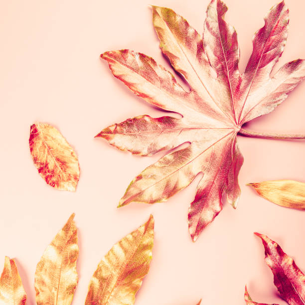 istock Beautiful Leaf painted in golden and copper metallic paint 1201198510