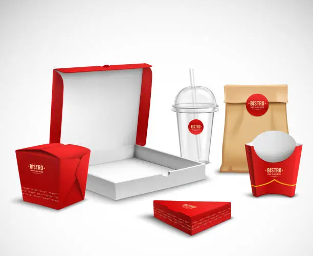 Vector illustration of realistic packaging for fast food corporate identity