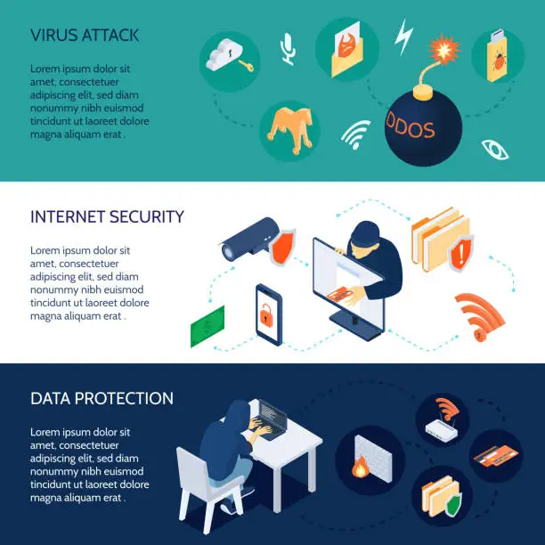 Vector illustration of isometric hacker horizontal banners