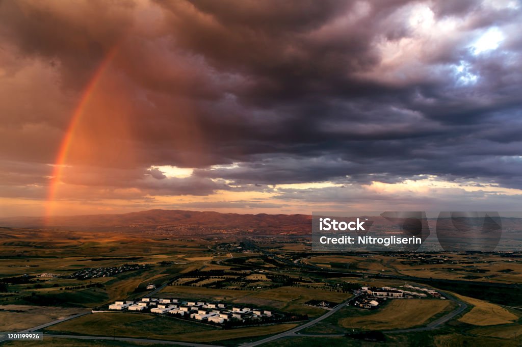 Half Rainbow Rainbow during the rain session Ankara - Turkey Stock Photo