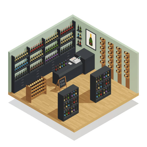 illustrazioni stock, clip art, cartoni animati e icone di tendenza di composizione isometrica della produzione vinicola - bottling plant winemaking wine factory