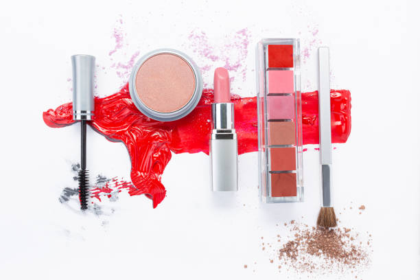 istock Composition with different makeup products on white background, top view. beauty products and fashion concept. 1201200019