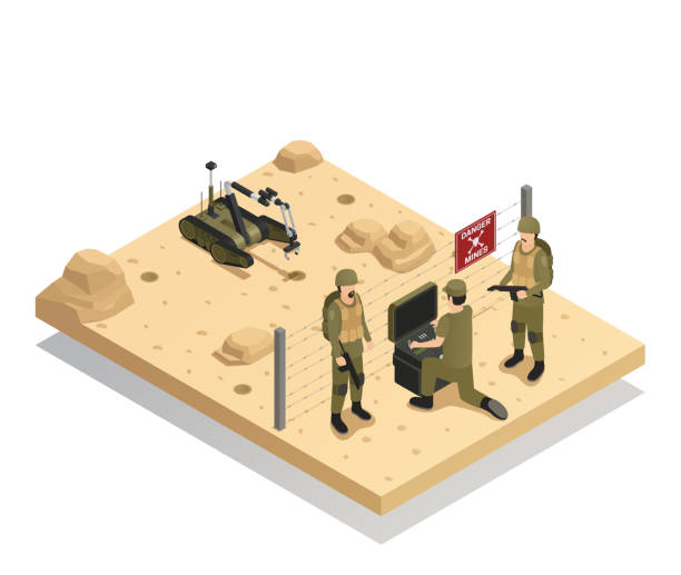 illustrations, cliparts, dessins animés et icônes de lutte contre la composition isométrique robots - drone militaire