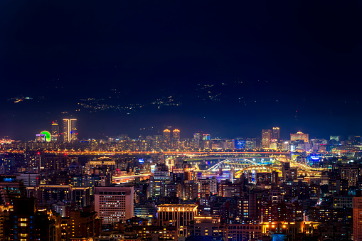 City scape night light view of Taipei ,beautiful public scene from view point at the Xiangsan Mountain.Taipei Taiwan - December 17,2019