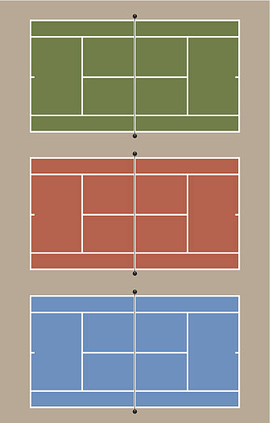 illustrazioni stock, clip art, cartoni animati e icone di tendenza di tre campi da tennis - toughness surface level court tennis