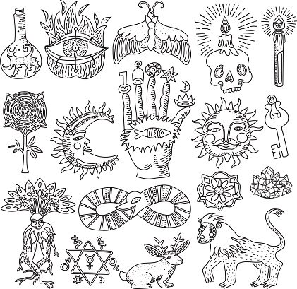 Trendy Alchemy Magic Religion Tattoo Outlines Set Stock Illustration -  Download Image Now - Moon, Pentagram, Lion - Feline - iStock