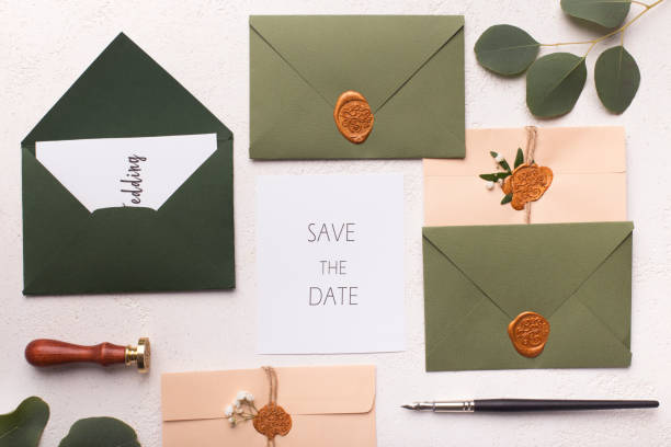 istock Beautiful pastel pink and green layout envelopes with postcards 1201201149