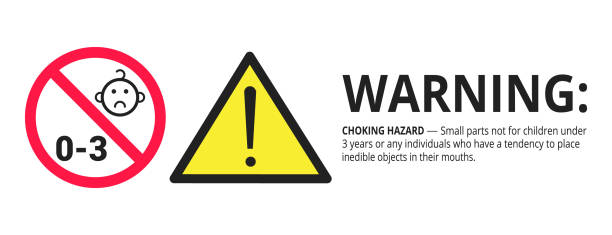 ilustrações de stock, clip art, desenhos animados e ícones de not suitable for children under 3 years choking hazard forbidden sign sticker isolated on white background vector illustration. warning triangle and exclamination mark, sharp edges. - years