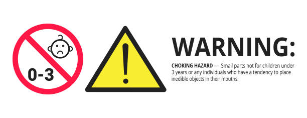 Not suitable for children under 3 years choking hazard forbidden sign sticker isolated on white background vector illustration. Warning triangle and exclamination mark, sharp edges. Not suitable for children under 3 years choking hazard forbidden sign sticker isolated on white background vector illustration. Warning triangle and exclamination mark, sharp edges. choking stock illustrations