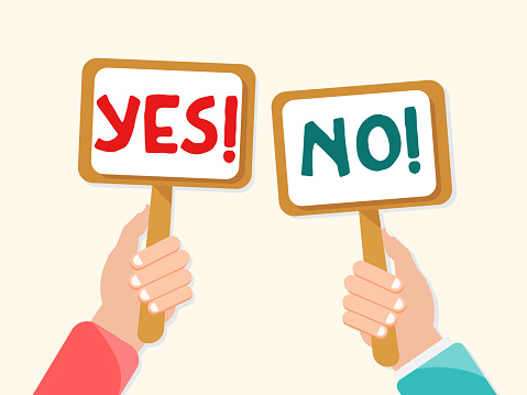 yes no banner in human hand, vector illustration, yes no banner in human hand, vector illustration