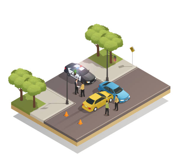 автомобильная авария изометрические - isometric road intersection land vehicle street stock illustrations