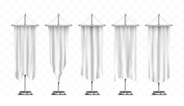 istock Blank white long mockup pennants flags or banners. Realistic vector illustration isolated on transparent background 1201206004