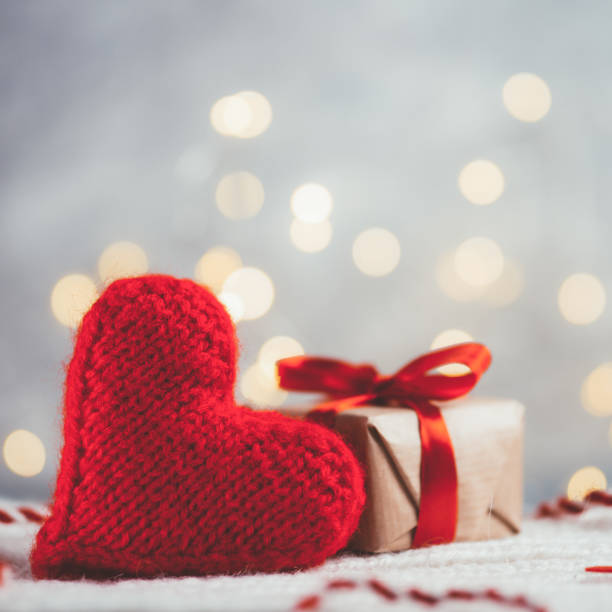 istock Red soft heart and gift box. Valentine's day greeting card 1201207151
