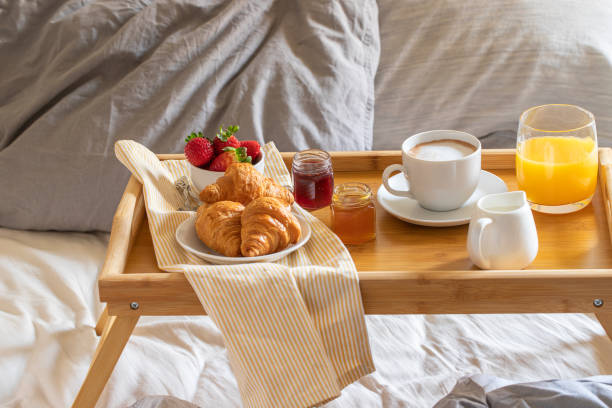 istock Breakfast on the bed. Good morning concept. 1201207912