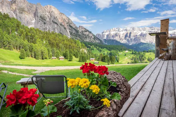 Beautiful mountain landscape of the Dolomites . Santa Cristina Valgardena. Italy.