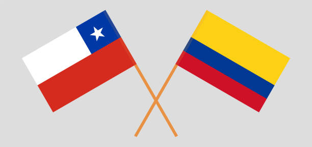 illustrations, cliparts, dessins animés et icônes de drapeaux croisés de colombie et du chili - flagged
