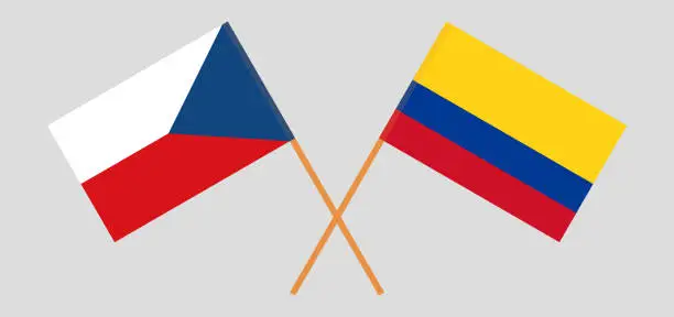 Vector illustration of Crossed flags of Colombia and Czech Republic