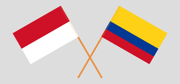 Crossed flags of Colombia and Indonesia Crossed flags of Colombia and Indonesia. Official colors. Correct proportion. Vector illustration java colombia stock illustrations