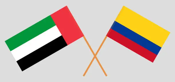 Vector illustration of Crossed flags of Colombia and the United Arab Emirates