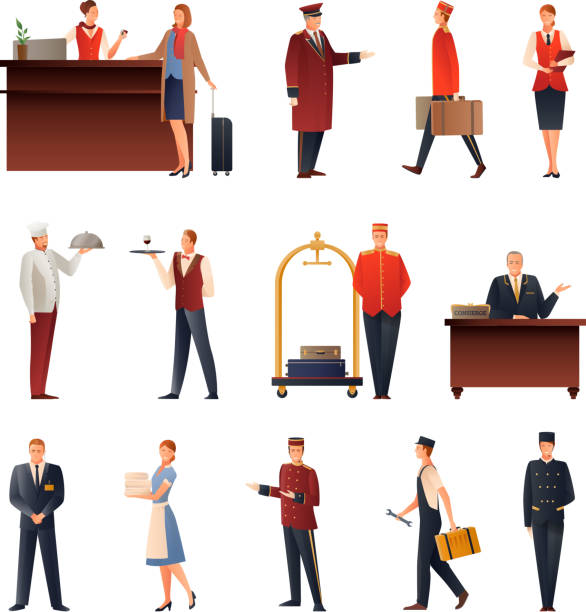 hotelpersonal gradient flat people - bouncer stock-grafiken, -clipart, -cartoons und -symbole