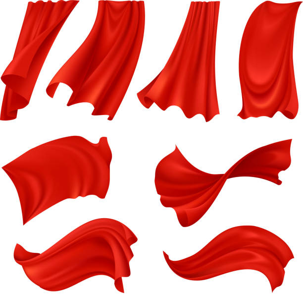 illustrazioni stock, clip art, cartoni animati e icone di tendenza di tessuto fluttuante sul vento realistico rosso - silk textile red hanging