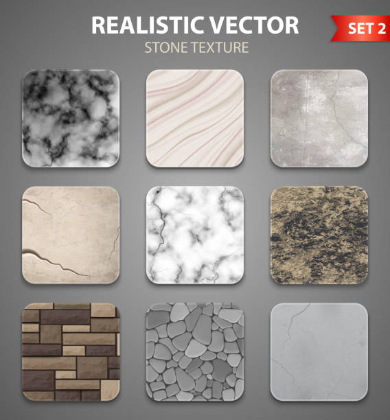 realistic stone texture vertical set Stone textures samples for wall interior decor and garden design 9 realistic icons collection isolated vector illustration architectural exterior marble stone wall texture stock illustrations