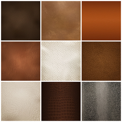 Trendy leather textures samples for furniture upholstery  and interior decorations 9 realistic icons collection isolated vector illustration
