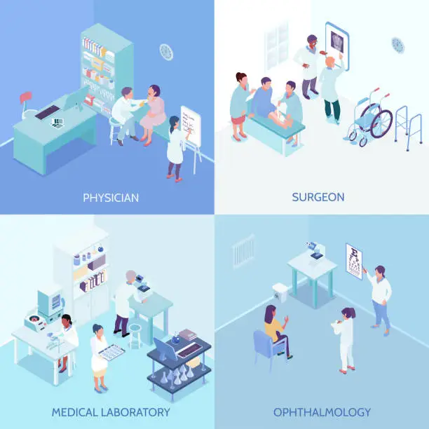 Vector illustration of isometric doctors nurses design concept