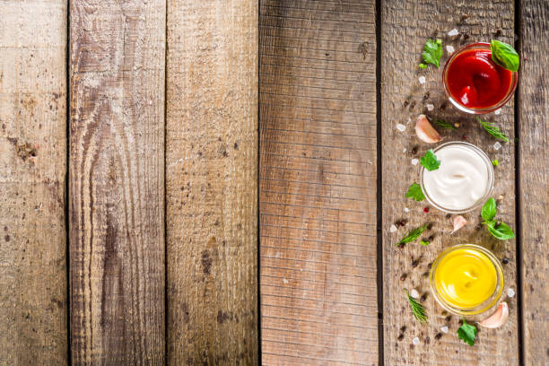 istock Set bowls of various dip and sauces 1201210896