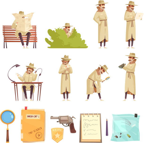 prywatny zestaw szpiegowski detektyw - objects in a row stock illustrations