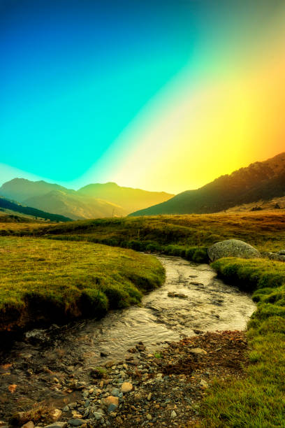 A sunrise with various colors in the Aran Valley
