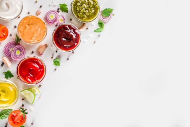 istock Set bowls of various dip and sauces 1201211792