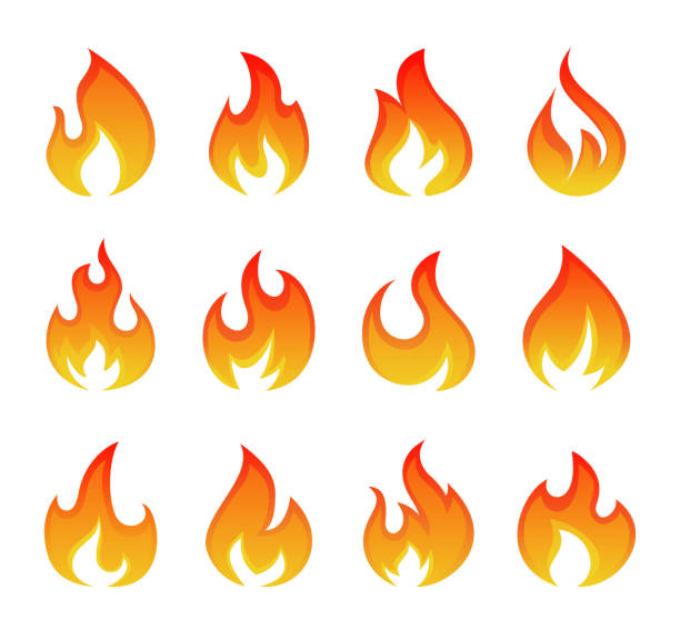 творческие абстрактные логотипы огня - flaming torch flame fire symbol stock illustrations