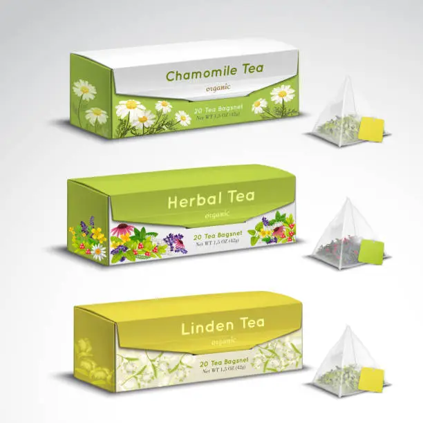 Vector illustration of tea packaging design realistic